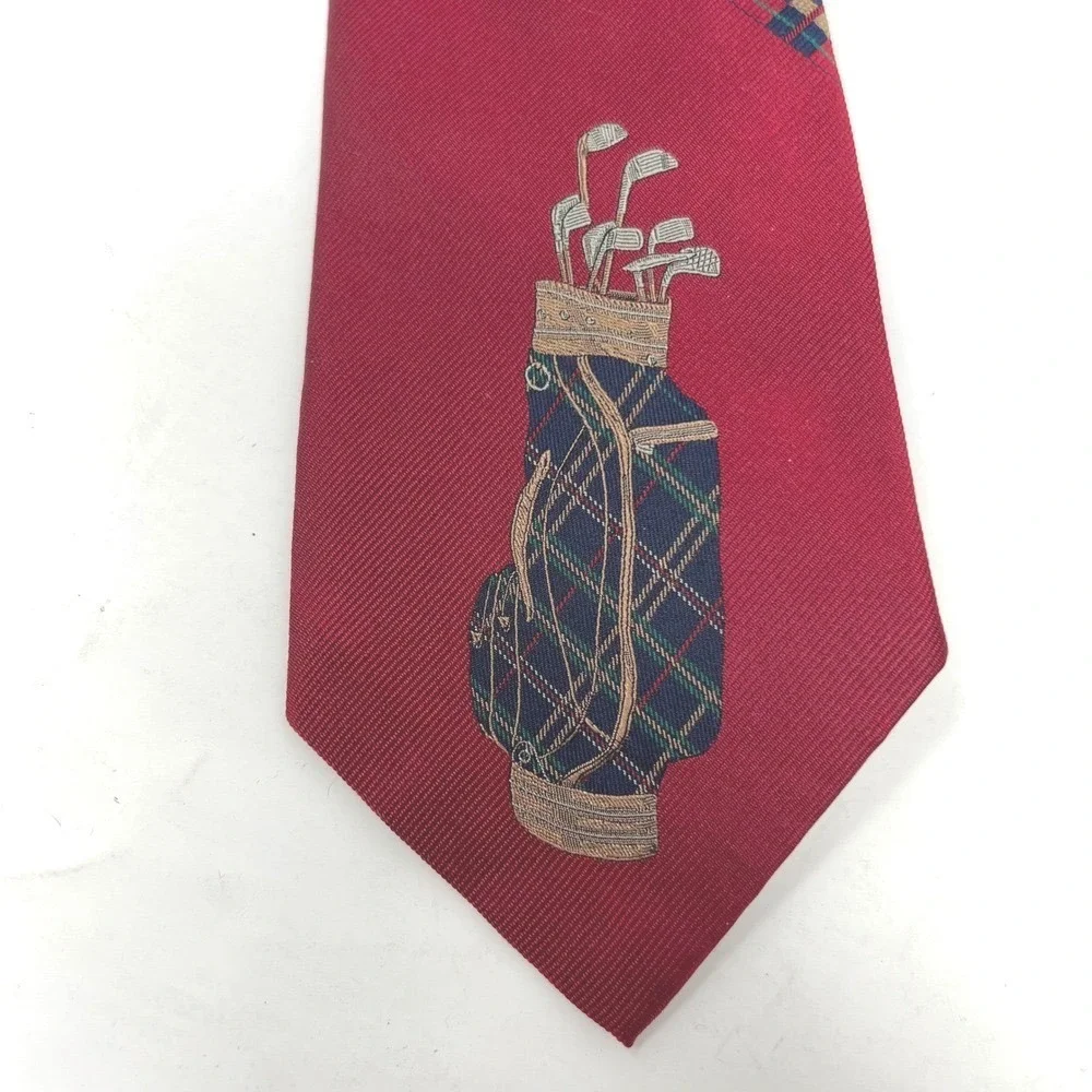 POLO Ralph Lauren Tie Men One Size Red Silk Golf Bag Plaid Made in USA Hand Made
